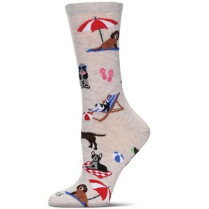 Memoi Women's Dogs On Beach Bamboo Crew Socks - 1 of 3