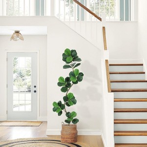 Fiddle Leaf Fig Artificial Tree with White Planter, Faux Plants Indoor with Moss, Fake Rubber Tall Fake Floor Plant in Pot for Home Office Decor - 1 of 4