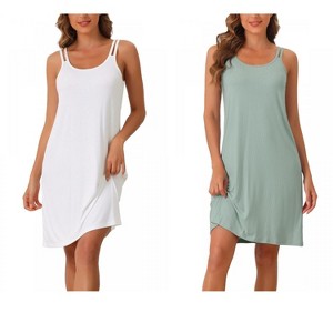 INSPIRE CHIC Women's 2 Pcs Sleeveless A-Line Sleepdress Dual-Strap Knee-Length Cami Nightgowns - 1 of 4