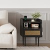 Black Rattan Nightstand Set of 2, Side Table with Charging Station, Drawer and Open Shelves, Modern End Table, for Bedroom, Living Room - 3 of 4