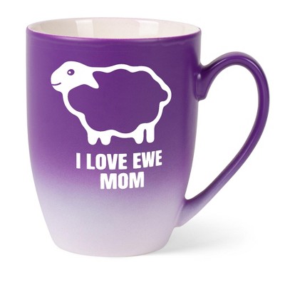 Elanze Designs Mother's Day Appreciation Coffee Cup Mug 12 Ounce Ceramic With Ombre Gradient Sheep Love Ewe Mom Purple and White