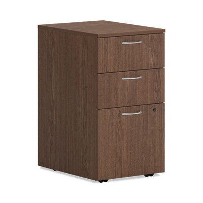 HON Mod Mobile Pedestal, Left or Right, 3-Drawers: Box/Box/File, Legal/Letter, Sepia Walnut, 15" x 20" x 28"