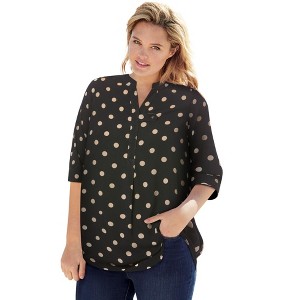 Woman Within Plus Size Rayon 7-Day Three-Quarter Sleeve Tab-Front Tunic - 1 of 4
