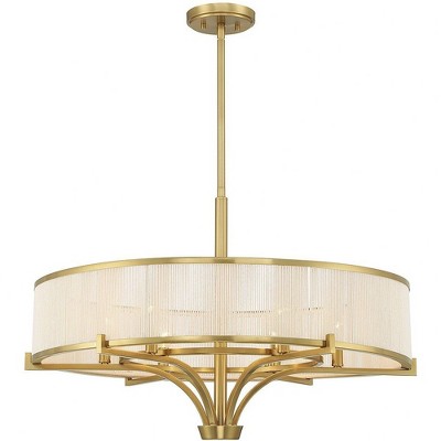 Warm Brass 6-Light Chandelier with White String Drum Shade