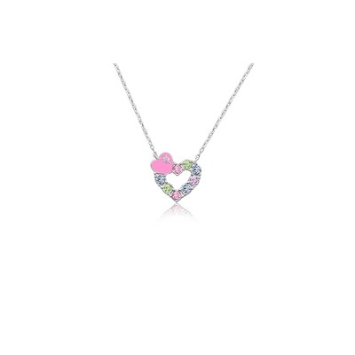 Chanteur Hypoallergenic Kids Jewelry Accessories Heart Pink Crystal White Gold Palladium Plating Necklace