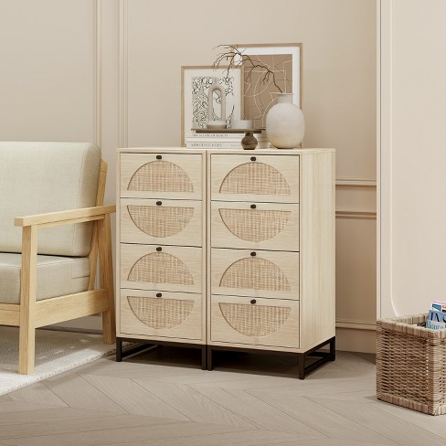 ModernLuxe Dining Room/Living Room Storage Cabinet with Two Drawers and Four Classic Rattan Basket Brown-Rustic