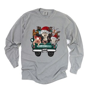 Simply Sage Market Women's Merry Christmas Farm Truck Long Sleeve Garment Dyed Tee - 1 of 3