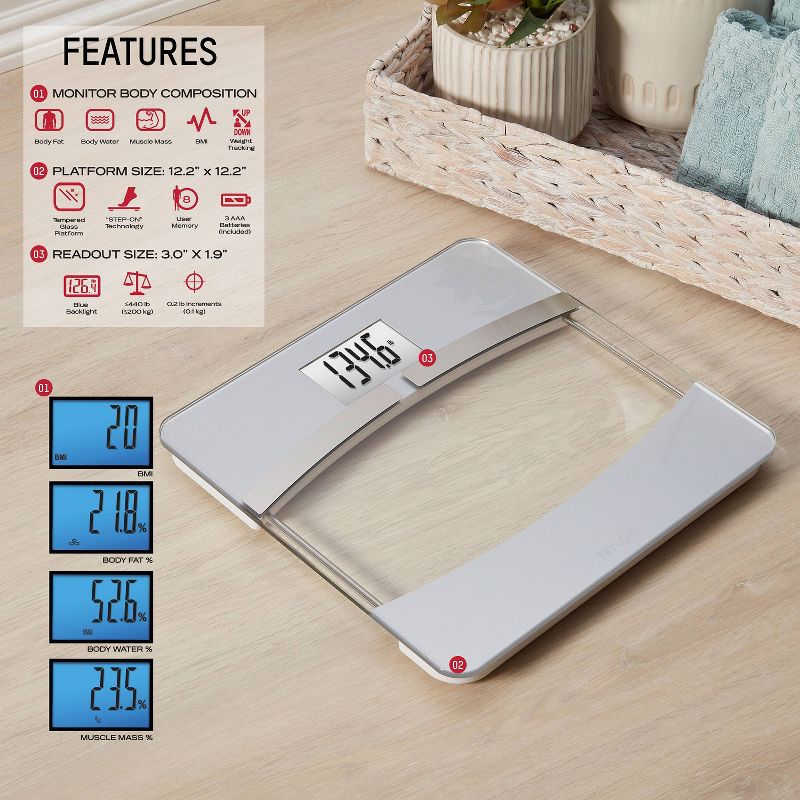 Glass Body Composition Personal Scale Gray/Clear - Taylor, 4 of 12