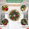 16 Inch Christmas Wreath for Front Door, Artificial Xmas Wreath with Red Green Gold Ball Ornaments 30 Led Lights Battery Operated - 4 of 4
