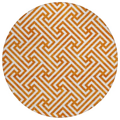 Orange And Ivory Geometric Washable Indoor Outdoor Area Rug