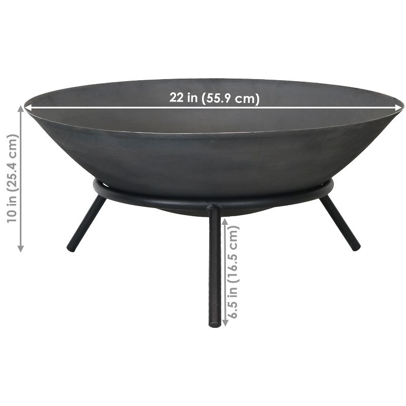Sunnydaze Outdoor Camping or Backyard Cast Iron Round Rustic Raised Fire Pit Bowl with Steel Finish on Stand - 22", 4 of 10