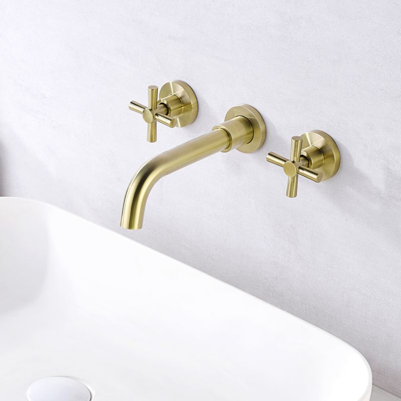 SUMERAIN Wall Mount Bathroom Faucet Two Cross Handles with Brass Rough-in Valve, Brushed Gold, 4 of 8