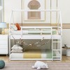 Twin Over Twin Low Bunk Bed With Slide And Ladder, Twin Bed Frames House Bed Frame With Roof Twin Size Bed Frame For Toddlers - 2 of 4