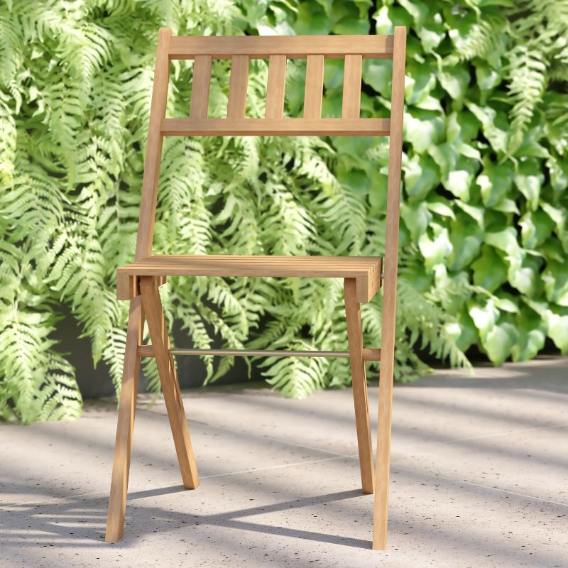 Flash Furniture Indoor/Outdoor Solid Acacia Wood Folding Bistro Chairs in Natural - Set of 2, 6 of 13