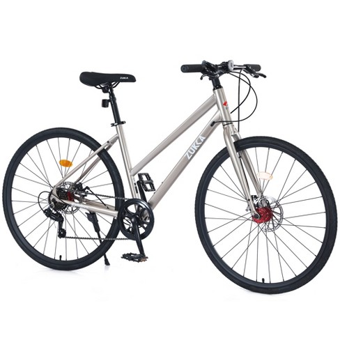 Hybrid Bike For Men And Women 700C Wheels 7 Speed Lightweight Carbon Steel Hybrid Bicycles With Front And Rear Dual Disc Brakes Road Bike For Travel