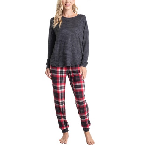 MUK LUKS Womens Merry Everything Pajama Set Black Red Check XS