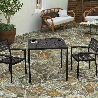 Gray Wash Teak Square Outdoor Dining Table with Steel Frame