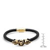 Steeltime Men's black leather braided bracelet with 18k gold plated stainless steel lion head and skull accents - 3 of 4