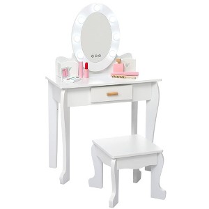 GustoWave Kids Vanity with Mirror and Stool, Girls Vanity with Touch Light and Wood Makeup Playset, Princess Vanity Table for Toddlers - 1 of 4