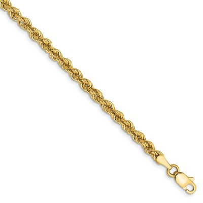 Black Bow Jewelry 3mm, 14k Yellow Gold, Handmade Solid Rope Chain Anklet or Bracelet