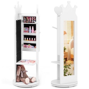 Tangkula Kids Jewelry Cabinet Standing Children Jewelry Organizer w/ Full-Length Mirror - 1 of 4