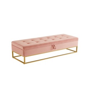 Gulches 59inch Bed Bench with Metal Base Storage Pink Velvet for Bedroom Living Room Hallway - 1 of 4