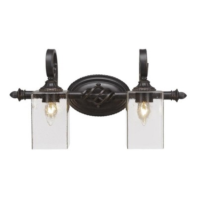 Toltec Lighting Elegante 2 - Light Vanity in  Dark Granite with 4" Square Clear Bubble Shade
