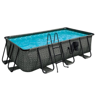Funsicle 13' x 7' x 39.5" Oasis Designer Rectangular Frame Outdoor Above Ground Swimming Pool Set with Accessories, Dark Herringbone Gray