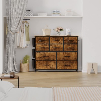Dresser for Bedroom, Tall Storage Dresser with 10 Drawers & Side Pockets, Fabric Chests of Drawers Organizer