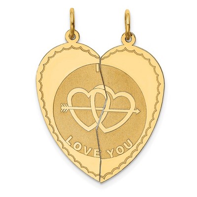 Black Bow Jewelry 14k Yellow Gold I Love You Set of 2 Charm or Pendants, 24mm