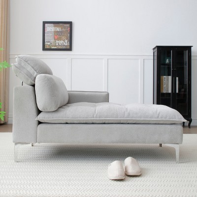 55" Upholstered Chaise Lounge with Left Armrest - Button Tufted Lounge Chair with Lumbar Pillow,Tool-Free Assembly for Living Room