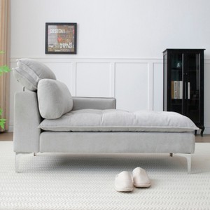 55" Upholstered Chaise Lounge with Left Armrest - Button Tufted Lounge Chair with Lumbar Pillow,Tool-Free Assembly for Living Room - 1 of 4