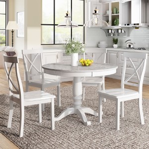 NicBex Round Dining Table Set with Solid Wood Kitchen Table Set with 4 Upholstered Chairs with Backrest for Kitchen, Dining Room, Restaurant - 1 of 4