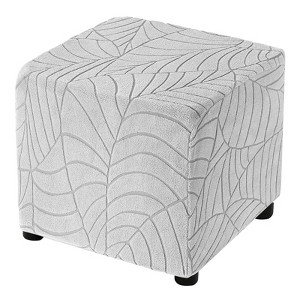 Unique Bargains Elastic Living Room Bedroom Leaf Pattern Square Foot Stool Cover - 1 of 4