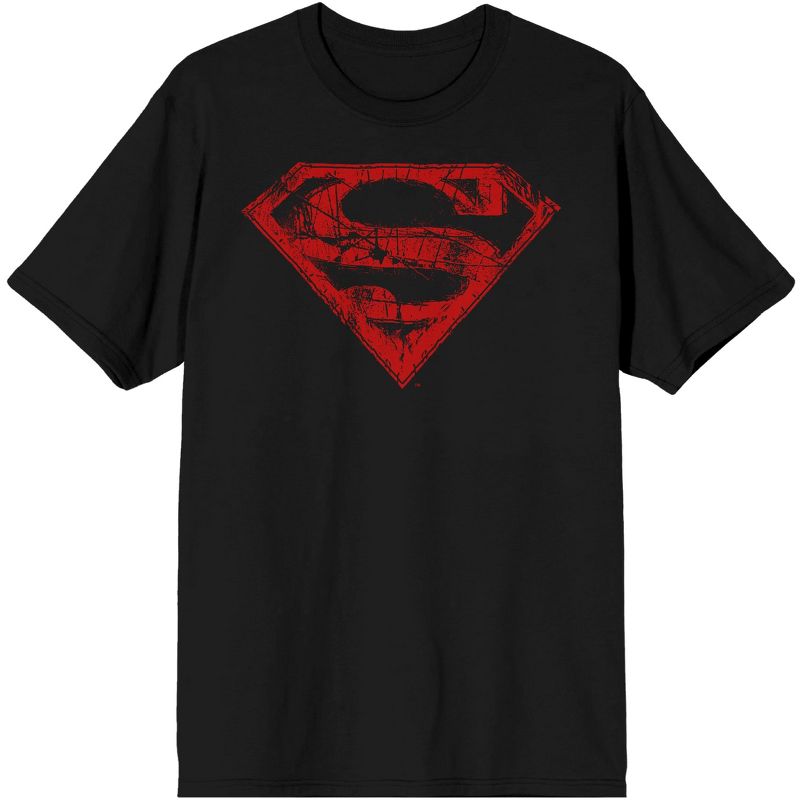 DC Comic Book Superman Red Logo Mens Black Graphic Tee, 1 of 4