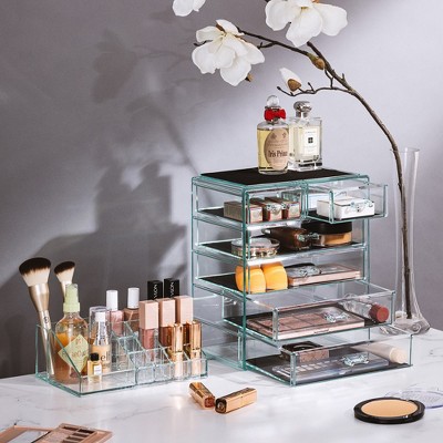 Teal Acrylic Makeup and Jewelry Organizer with 6 Drawers