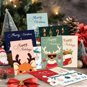 Fun 24 Pack 4x6 Inch Christmas Cards with Envelopes and Stickers, 8 Assorted Cute Colorful Designs with Holiday Messages for Kids, Family, Friends - 1 of 2