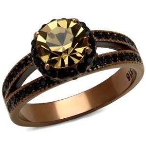 Slickblue Women’s Engagement Ring, Smoked Synthetic Crystal Center with Black Accents, Coffee Tone Band, Sizes 5–10 - 1 of 4