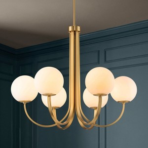Rennnsan Almaris 32"W 6-Light Bubble Milk Glass Mid-Century Modern Dimmable Chandelier in Gold - 1 of 4