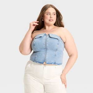 Women's Zip-Front Denim Tube Top - Wild Fable™ - 1 of 3