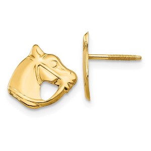 Black Bow Jewelry Kids Horse Head Screw Back Post Earrings in 14k Yellow Gold - 1 of 4