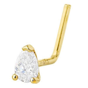 Jewelry Avalanche 22G 14K Gold Pear-shape Moissanite L-Shape Nose Stud - 1 of 3