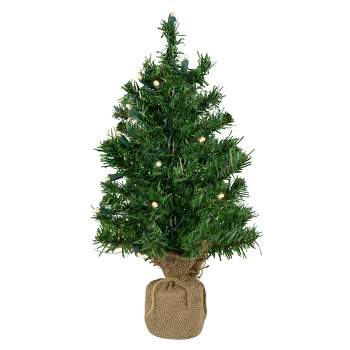 Northlight 1.5 FT Pre-Lit Two-Tone Green Pine Artificial Christmas Tree in Burlap, Clear LED Lights
