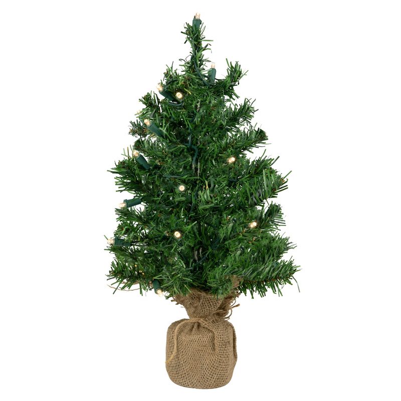 Northlight 1.5 FT Pre-Lit Two-Tone Green Pine Artificial Christmas Tree in Burlap, Clear LED Lights, 1 of 6