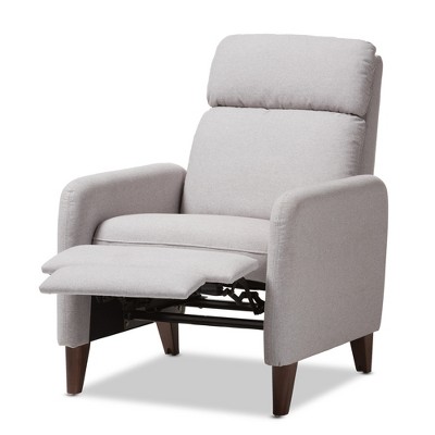Casanova Light Gray Leather-Wood Modern Recliner Chair