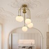 PAKOKULA Modern 5-Light Brass Sputnik Semi-Flush Mount Dimmable Branch Chandelier with Vintage Globe Milk Glass Shade - 2 of 4