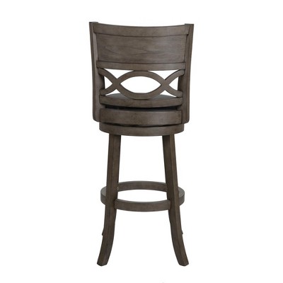 Transitional Black Wood Swivel Bar Stool with Faux Leather Seat