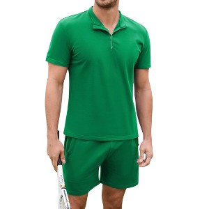 Clearlove Mens Athletic Sets  2 Piece Lounge Sets Mock Neck Quater Zip T-Shirts Drawstring Pocketed Shorts - 1 of 4