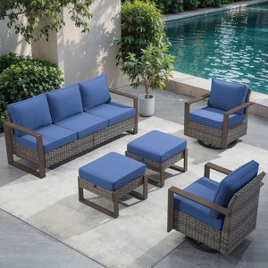 Gymojoy 5 Pieces Outdoor Patio Sofa Swivel Chair with Ottoman Set - 1 of 4