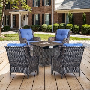 POCASSY 5-Piece Patio Furniture Set with Fire Pit Table, Outdoor Seating Set with 50000 BTU Fire Pit, All-Weather Wicker Patio Bent Armchair - 1 of 4